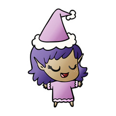 happy gradient cartoon of a elf girl wearing santa hat