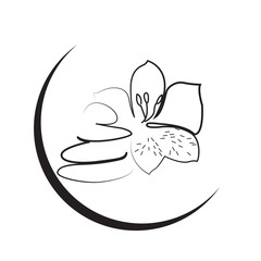 Outline of a lotus flower and stones. Spa logo. Vector illustration design