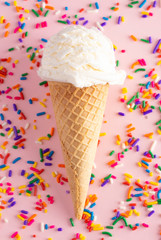 Scoop of Vanilla Ice Cream in a Waffle Cone