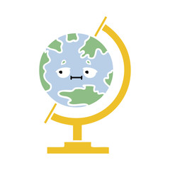 flat color retro cartoon globe of the world