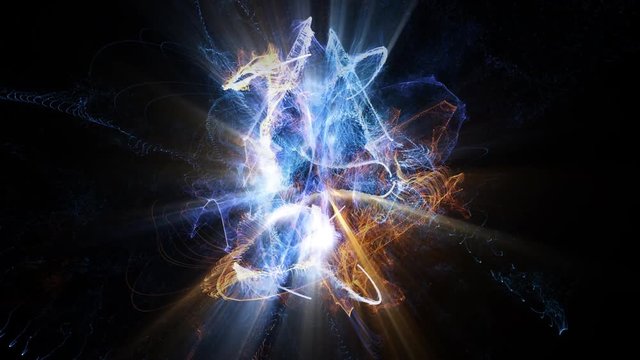 Video Background 2444: Atomic particles collide, spin and shine (Loop).