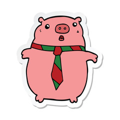 sticker of a cartoon pig wearing office tie