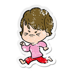 distressed sticker of a cartoon frustrated woman