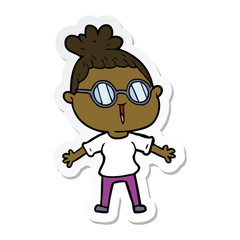 Naklejka premium sticker of a cartoon woman wearing spectacles