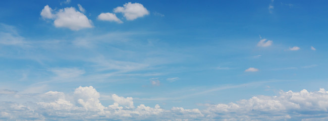 panorama image, dramatic cloud moving above clear blue sky, cloudy day weather background