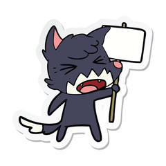 sticker of a angry cartoon fox with sign