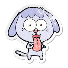 distressed sticker of a cute cartoon dog
