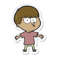sticker of a cartoon curious boy
