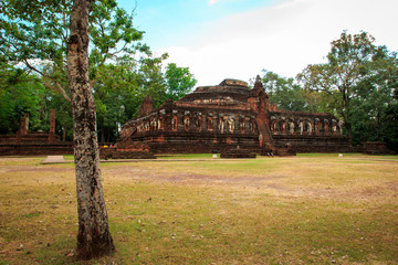 Ancient Pagoda at Wat Chang Rop temple in Kamphaeng Phet Historical Park In Thailand, Buddha statue, Old Town,Tourism, World Heritage Site, Civilization,UNESCO.