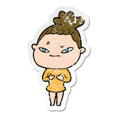 distressed sticker of a cartoon woman