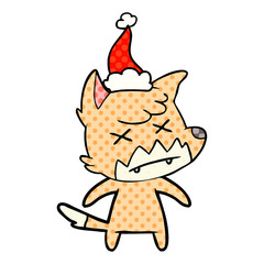 comic book style illustration of a dead fox wearing santa hat