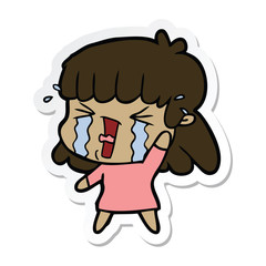 sticker of a cartoon woman in tears