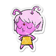 distressed sticker of a cartoon alien girl