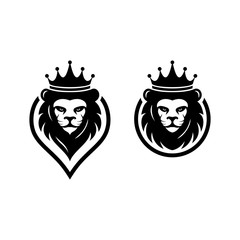 lion king with crown logo design vector illustration
