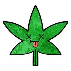 retro grunge texture cartoon marijuana leaf