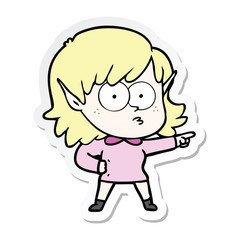 sticker of a cartoon elf girl staring and pointing