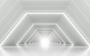 Illuminated corridor interior design. 3D rendering