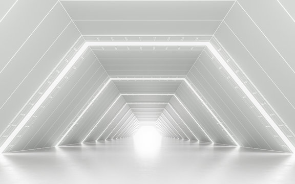 Illuminated corridor interior design. 3D rendering