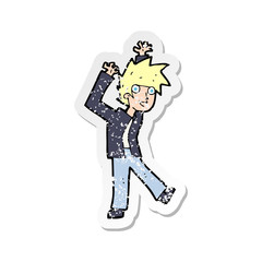 retro distressed sticker of a cartoon excited boy