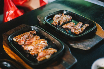 Sliced grill Steak on a pan