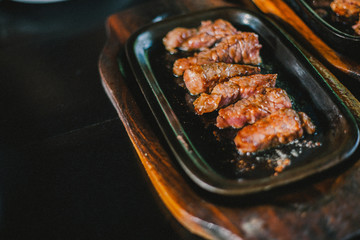 Sliced grill Steak on a pan