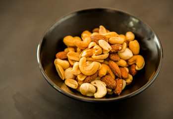 Mixed nuts in bowl, in studio Chiangmai Thailand