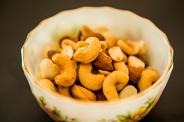 Mixed nuts in bowl, in studio Chiangmai Thailand