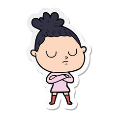 sticker of a cartoon calm woman