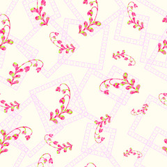 yellow flowers with abstract frame on a light pink color