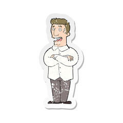 retro distressed sticker of a cartoon nervous man sweating