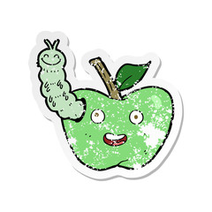 retro distressed sticker of a cartoon apple with bug
