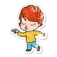 distressed sticker of a cartoon woman with eyes shut