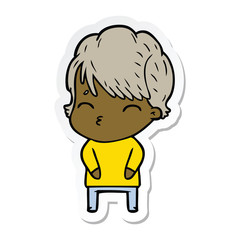 sticker of a cartoon woman thinking