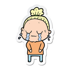 sticker of a cartoon crying old lady