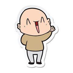 sticker of a happy cartoon bald man