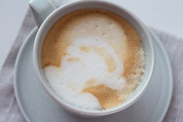 cup of cappuccino, coffee in a cup.