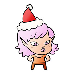 pretty gradient cartoon of a elf girl wearing santa hat