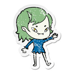 distressed sticker of a cartoon friendly vampire girl