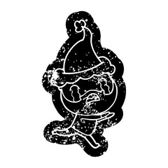 cartoon distressed icon of a bearded man crying wearing santa hat