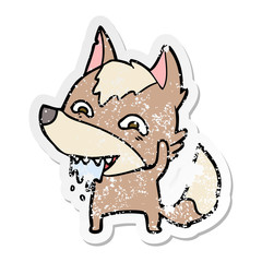distressed sticker of a cartoon hungry wolf