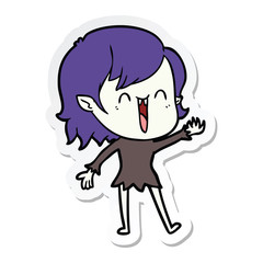 sticker of a cute cartoon happy vampire girl