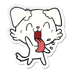 sticker of a cartoon panting dog waving