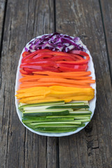 Raw, freshly cut, fruits and vegetables