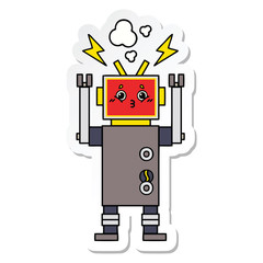 sticker of a cute cartoon robot malfunction