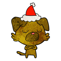 textured cartoon of a dog wearing santa hat