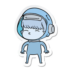 sticker of a cartoon curious astronaut