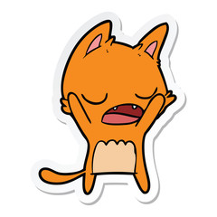 sticker of a cartoon yawning cat