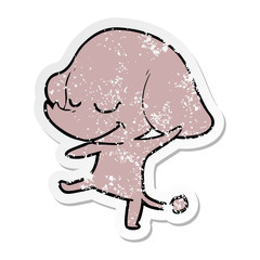 distressed sticker of a cartoon smiling elephant