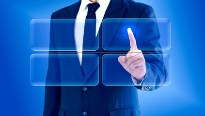 Businessman touching virtual buttons chart matrix. Copy space for your text or image.