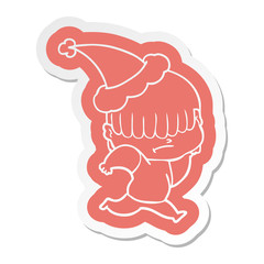 cartoon  sticker of a boy with untidy hair wearing santa hat